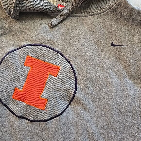 Vintage Nike 1990s Illinois Fighting Illini Embroidered Gray Pullover Hoodie XXL - Picture 3 of 8